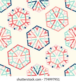 Bright seamless pattern with colorful geometric ornament.