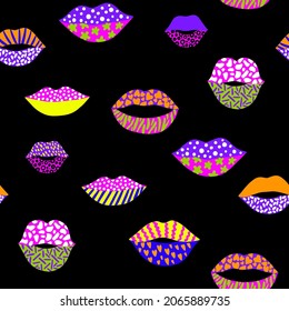 Patrón transparente brillante con labios coloridos. Fondo de textura. Fondo de escritorio para chicas adolescentes. Estilo de la moda femenina