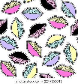 Bright seamless pattern with colorful lips. Texture background. Wallpaper for teenager girls. Women's fashion style