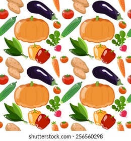 Bright seamless pattern with colorful vegetables. Vector.