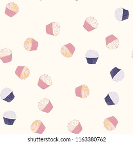 Bright seamless pattern with cupcakes.