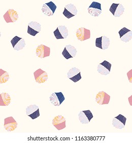 Bright seamless pattern with cupcakes.