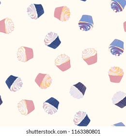 Bright seamless pattern with cupcakes.