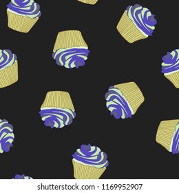 Bright seamless pattern with cupcakes.