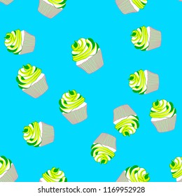 Bright seamless pattern with cupcakes.