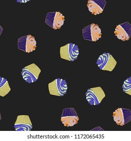 Bright seamless pattern with cupcakes.