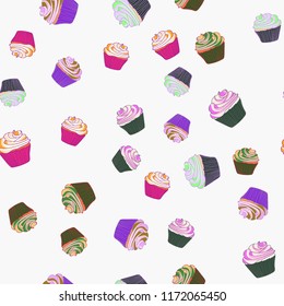 Bright seamless pattern with cupcakes.