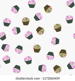 Bright seamless pattern with cupcakes.