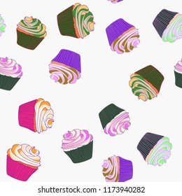 Bright seamless pattern with cupcakes.