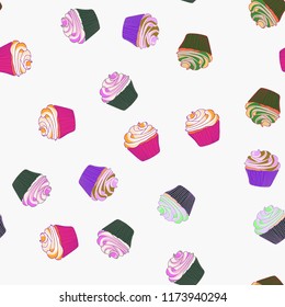 Bright seamless pattern with cupcakes.