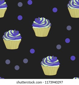Bright seamless pattern with cupcakes.