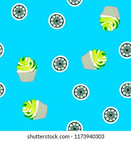 Bright seamless pattern with cupcakes.