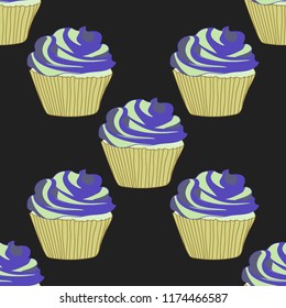 Bright seamless pattern with cupcakes.