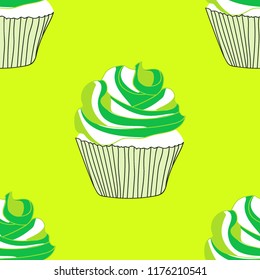 Bright seamless pattern with cupcakes.