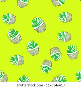Bright seamless pattern with cupcakes.