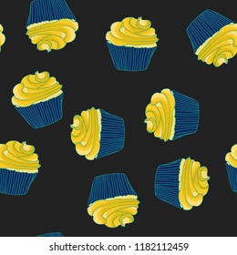 Bright seamless pattern with cupcakes.
