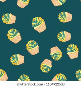 Bright seamless pattern with cupcakes.