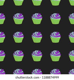 Bright seamless pattern with cupcakes.
