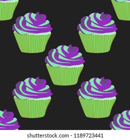 Bright seamless pattern with cupcakes.