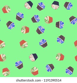 Bright seamless pattern with cupcakes.