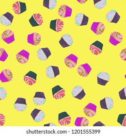 Bright seamless pattern with cupcakes.
