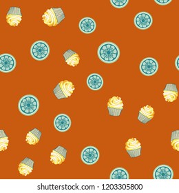 Bright seamless pattern with cupcakes.