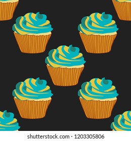 Bright seamless pattern with cupcakes.