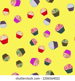 Bright seamless pattern with cupcakes.