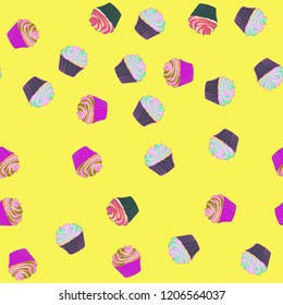 Bright seamless pattern with cupcakes.