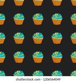 Bright seamless pattern with cupcakes.