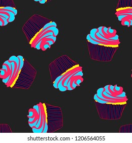 Bright seamless pattern with cupcakes.