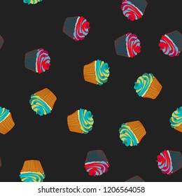 Bright seamless pattern with cupcakes.