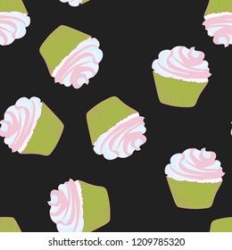 Bright seamless pattern with cupcakes.