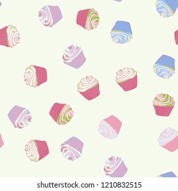 Bright seamless pattern with cupcakes.