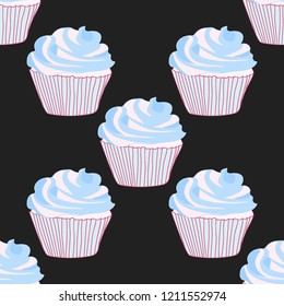 Bright seamless pattern with cupcakes.