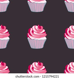 Bright seamless pattern with cupcakes.