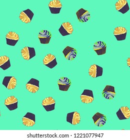 Bright seamless pattern with cupcakes.
