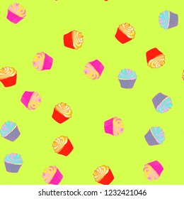 Bright seamless pattern with cupcakes.