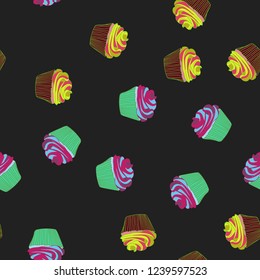 Bright seamless pattern with cupcakes.