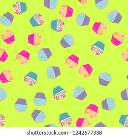 Bright seamless pattern with cupcakes.