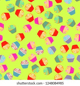 Bright seamless pattern with cupcakes.