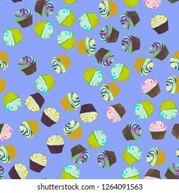 Bright seamless pattern with cupcakes.