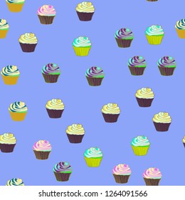 Bright seamless pattern with cupcakes.