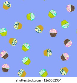 Bright seamless pattern with cupcakes.