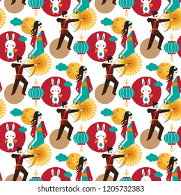 Bright seamless pattern dedicated to the Chinese folk festival Mid Autumn Festival