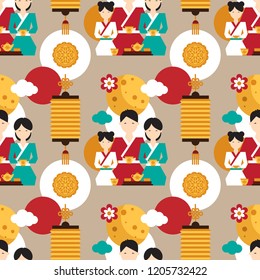 Bright seamless pattern dedicated to the Chinese folk festival Mid Autumn Festival