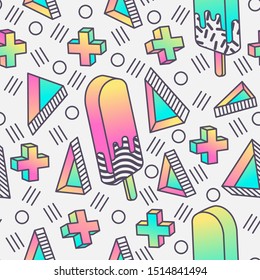 Bright seamless pattern with design elements.Colorful vector background with ice cream.