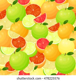 Bright seamless pattern with different grapefruit varieties.