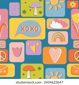 bright seamless pattern with different loving and funny elements vector illustration