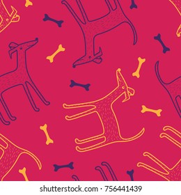 bright seamless pattern of a dog and bone design paper background